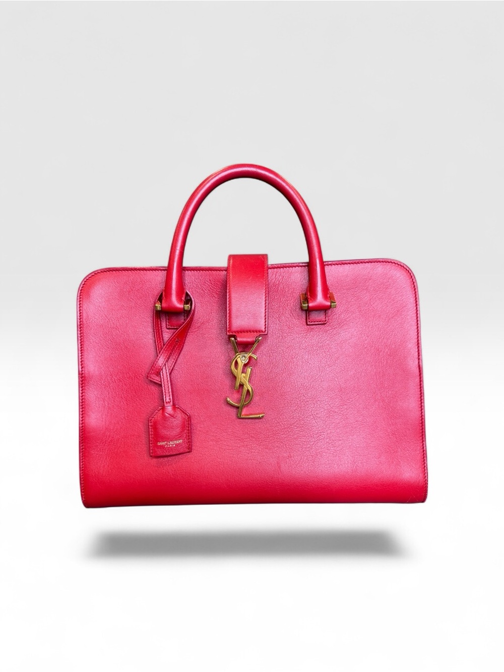Saint Laurent Red Leather Top-Handle Satchel with Gold YSL Logo
